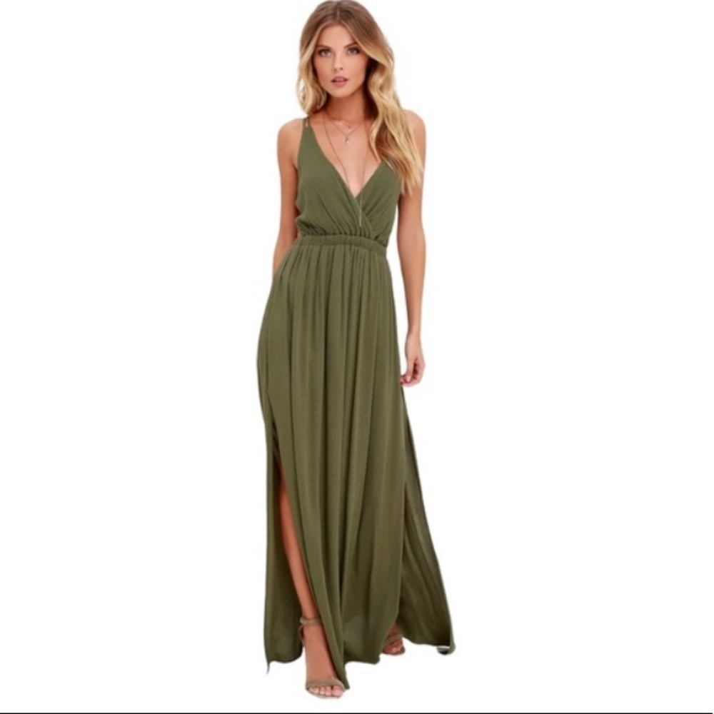 Lulus Lost in Paradise Olive Green Maxi Dress XS